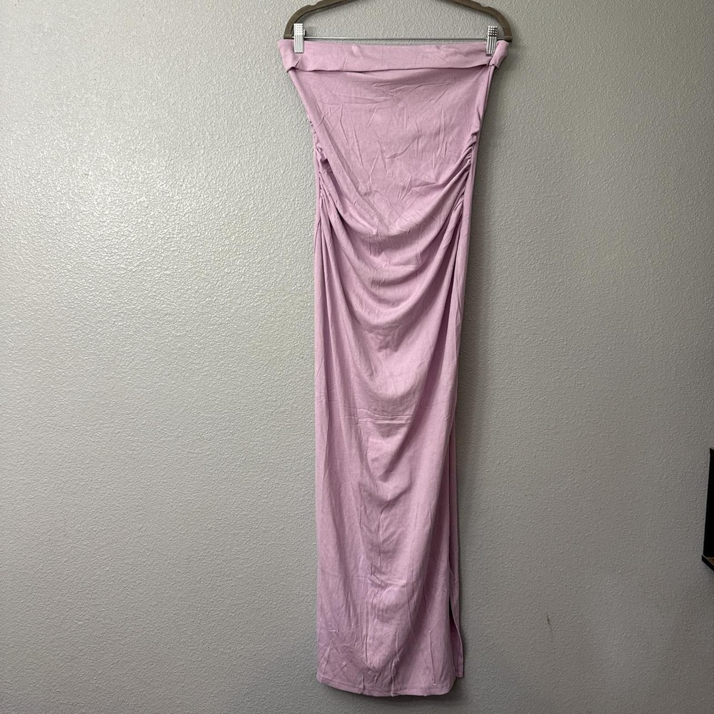 Merokeety Lavender Strapless Tube Midi Dress with Ruched Detailing